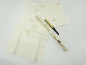 リサイクル　未使用品　正絹　桜模様織出し帯揚げ・帯締めセット（扇子付）